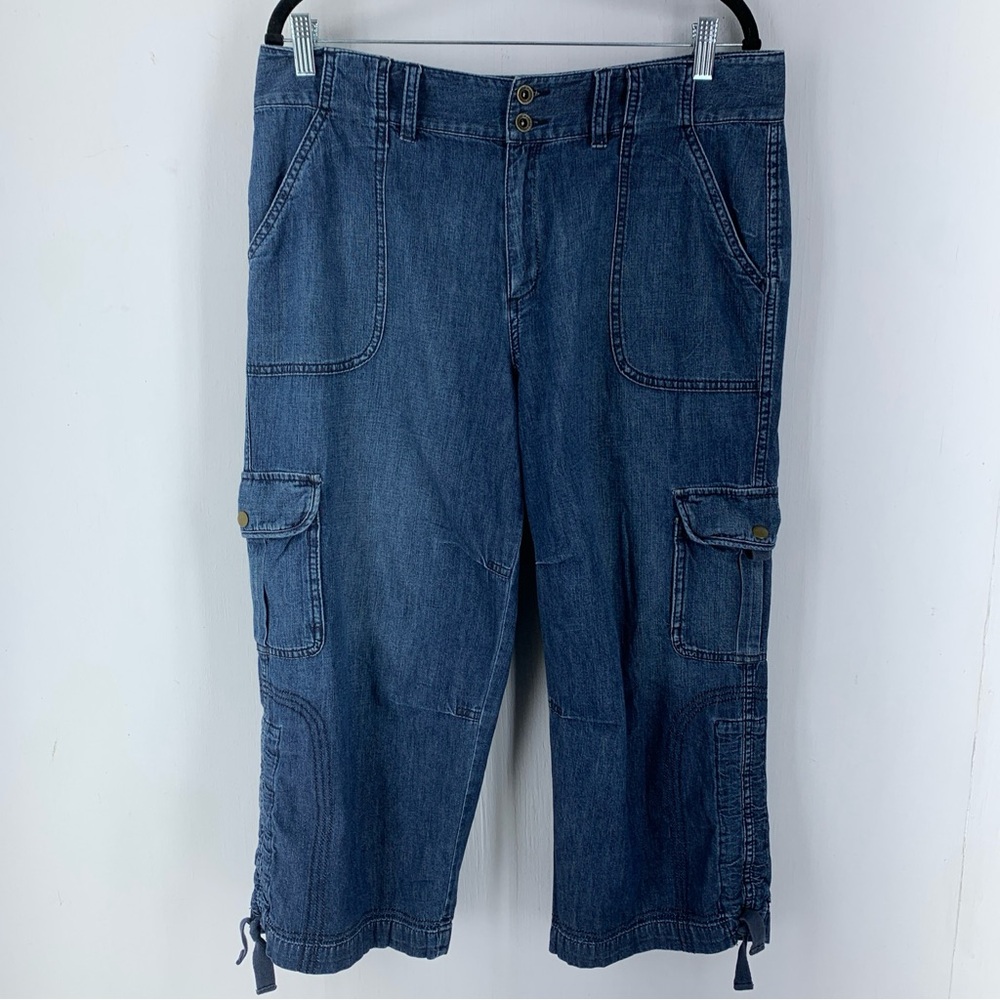 Vtg Lauren Ralph Lauren Jeans Co Sz. 12 Utility Cargo Capri Jeans Preppy Grunge‎